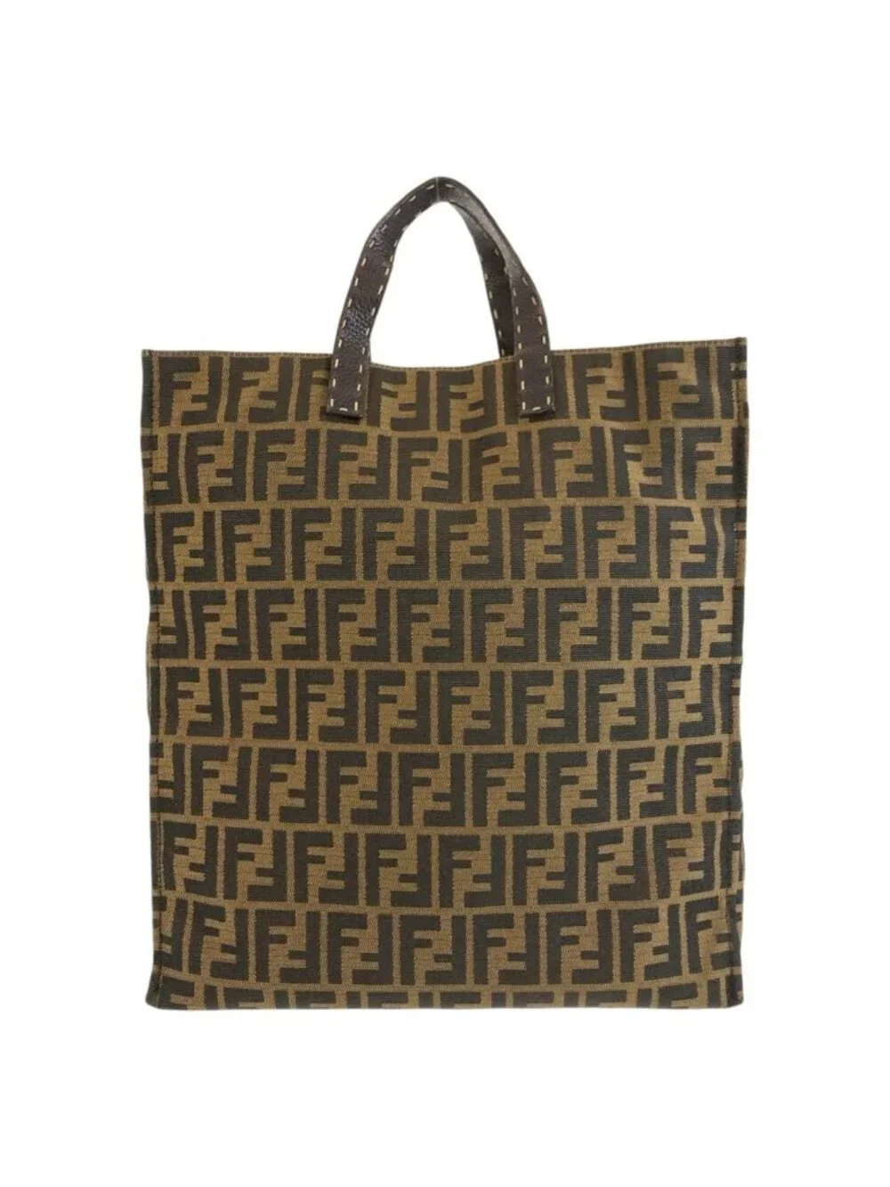 Fendi Selleria Zucca Brown Canvas Leather Tote Business Handbag